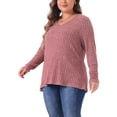 thumbnail image 4 of Agnes Orinda Women's  Plus Size  V Neck Long Sleeve Basic Ribbed Pitted Brushed Casual Tunic Blouse 1X Pink, 4 of 6