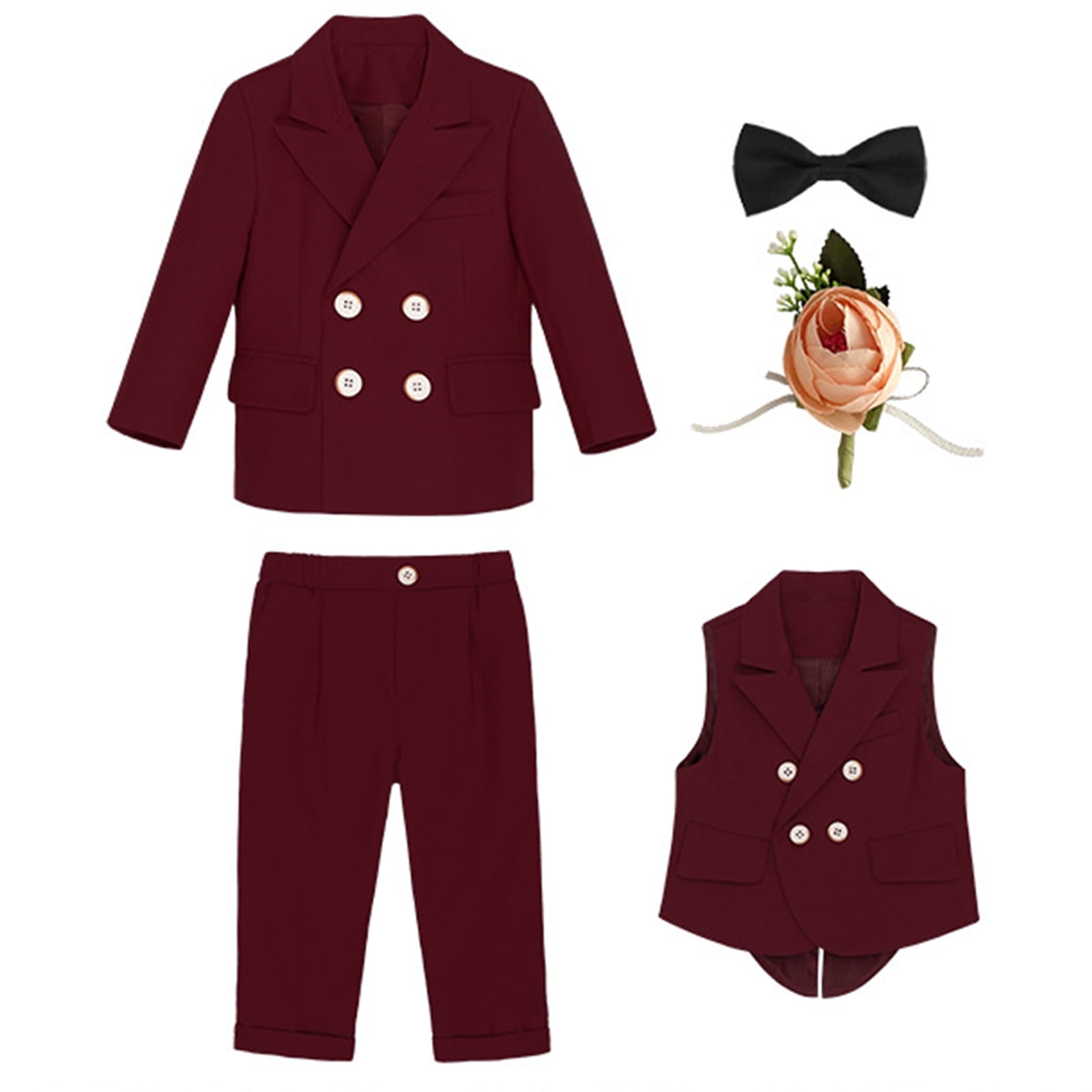 Dressy Baby Toddler Boy 5 Pcs Set Formal Tuxedo Suits No Tail Wedding Christening Baptism Outfits,Size:1-2 Years
