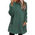 thumbnail image 1 of Paille Women Fuzzy Fleece Thicken Plush Tunic Blouse With Pockets Dailywear T-shirt Crew Neck Sport Pullover Tee Olive Green M, 1 of 2