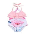 thumbnail image 1 of Toddler Baby Girls Swimsuits Ruffle Floral Print Halter Bikinis Backless One-Piece Bathing Suit cQH, 1 of 6