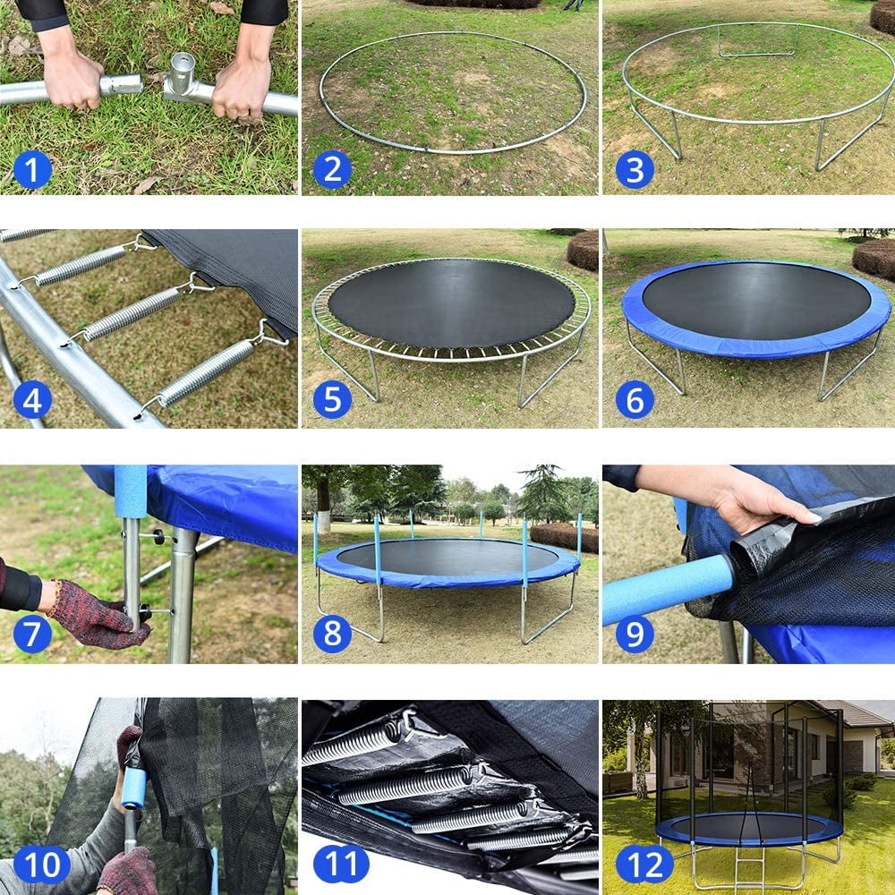 Trampoline with Enclosure Net 12 FT Kids Jumping Mat and Spring Cover Padding Trampoline with Safety Enclosure Net Ladder 
