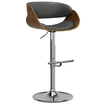 Simpli Home Amery Adjustable Swivel Bar Stool in Charcoal Gray Faux Leather