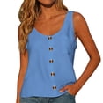 thumbnail image 2 of Siminsem Women's V Neck Button Down Tank Top Sleeveless Blouse with Chest Pocket Loose Fit Cotton Basic T-Shirt for Summer Casual Work Layering, Blue, L, 2 of 8