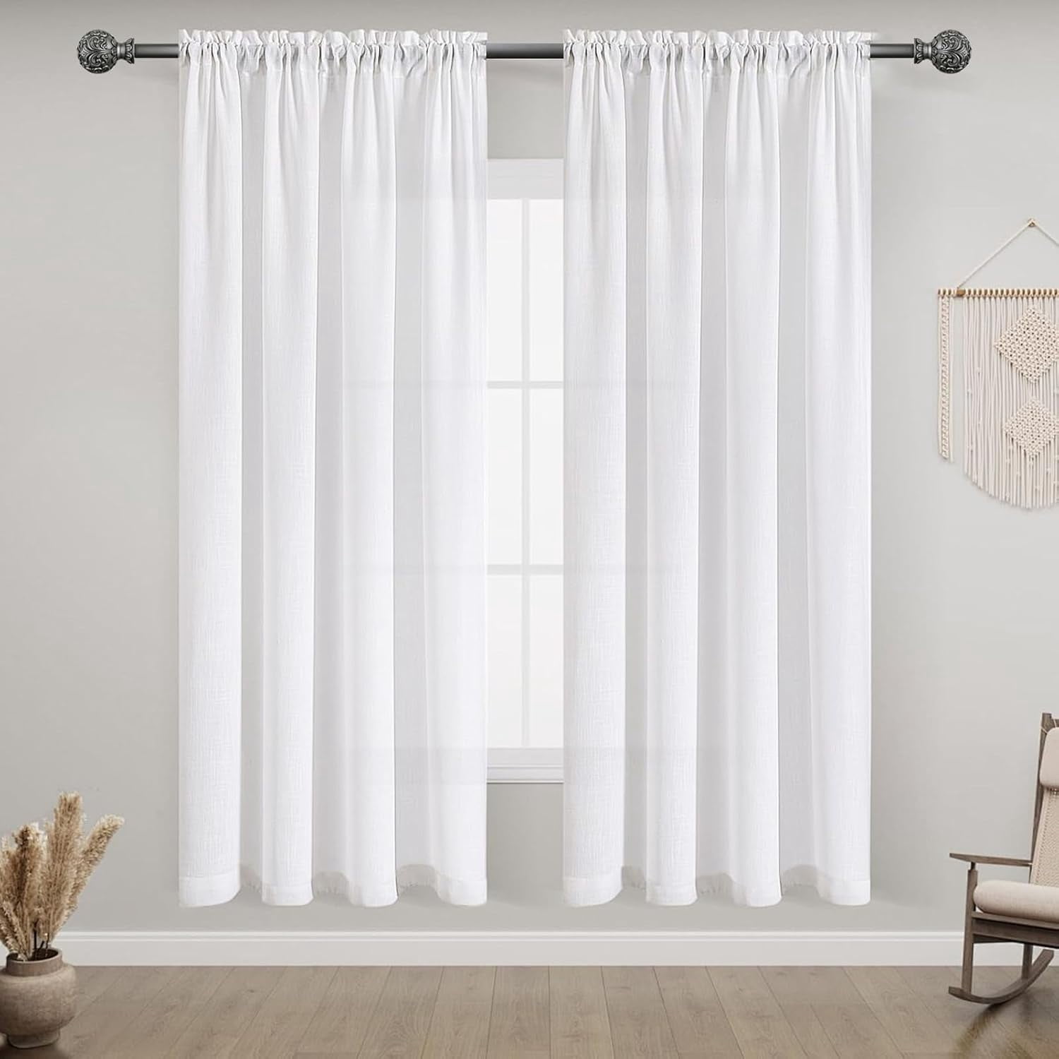 Urbanest Adjustable Single Curtain Rod Set Scroll Ball Finials – 1 - Inch Diameter, With Pewter Rod, 48–84 Inches