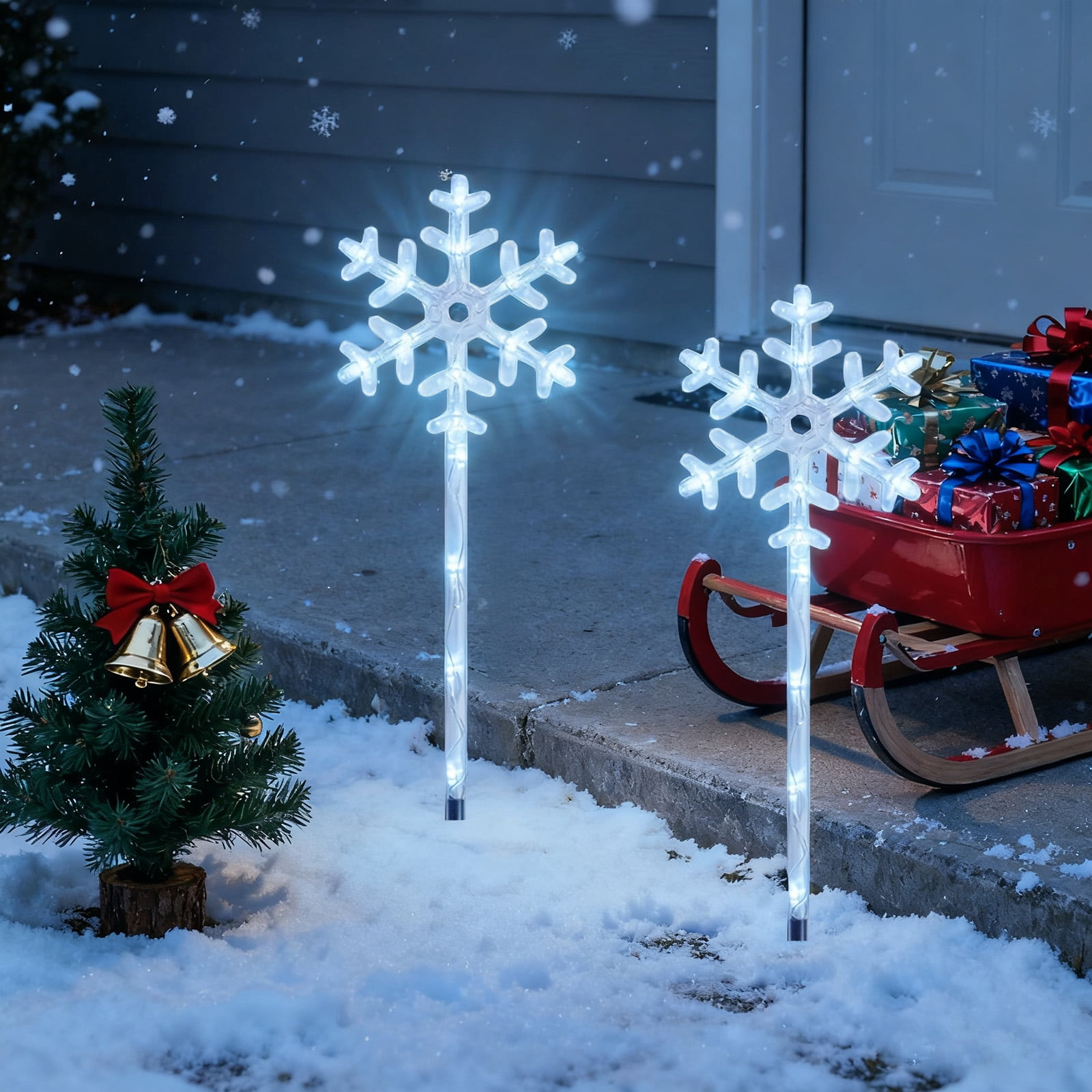 Solar Christmas Lights Outdoor Decorations,Solar Powered Snowflake Lights,Waterproof Xms Garden Stake Lights Outdoor Christmas Decorations for Patio Y