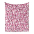 thumbnail image 1 of Cartoon Animal Soft Flannel Fleece Throw Blanket, Doodle Kawaii Illustration Stars Hearts Bones Flower Girls Design, Cozy Plush for Indoor and Outdoor Use, 50" x 60", Pink Peach White, by Ambesonne, 1 of 6