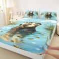 thumbnail image 5 of Manfei Cartoon Otter Queen Sheet Sets for Kids Boys and Girls, Blue Brown Bed Set 4-Piece, 1 Flat Sheet, 1 Fitted Sheet and 2 Pillowcases, 5 of 6
