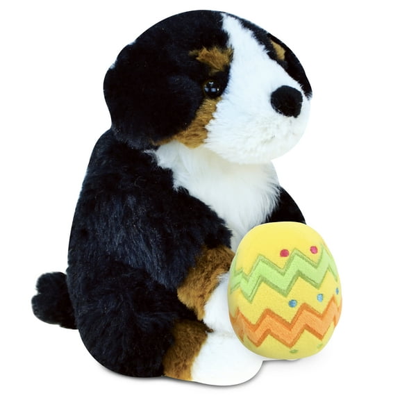 DolliBu Super Soft Bernese Mountain Dog with Yellow Easter Egg Plush - Perfect Dog Stuffed Animals for Easter Basket, Cute Easter Egg Stuffed Animal Spring Toys for Girls, Boys, and Babies - 8 Inches