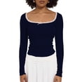 thumbnail image 1 of Gupgi Women Long Sleeve Crop Top Lace Trim Top Spring Slim Fit Basic Tops, 1 of 5