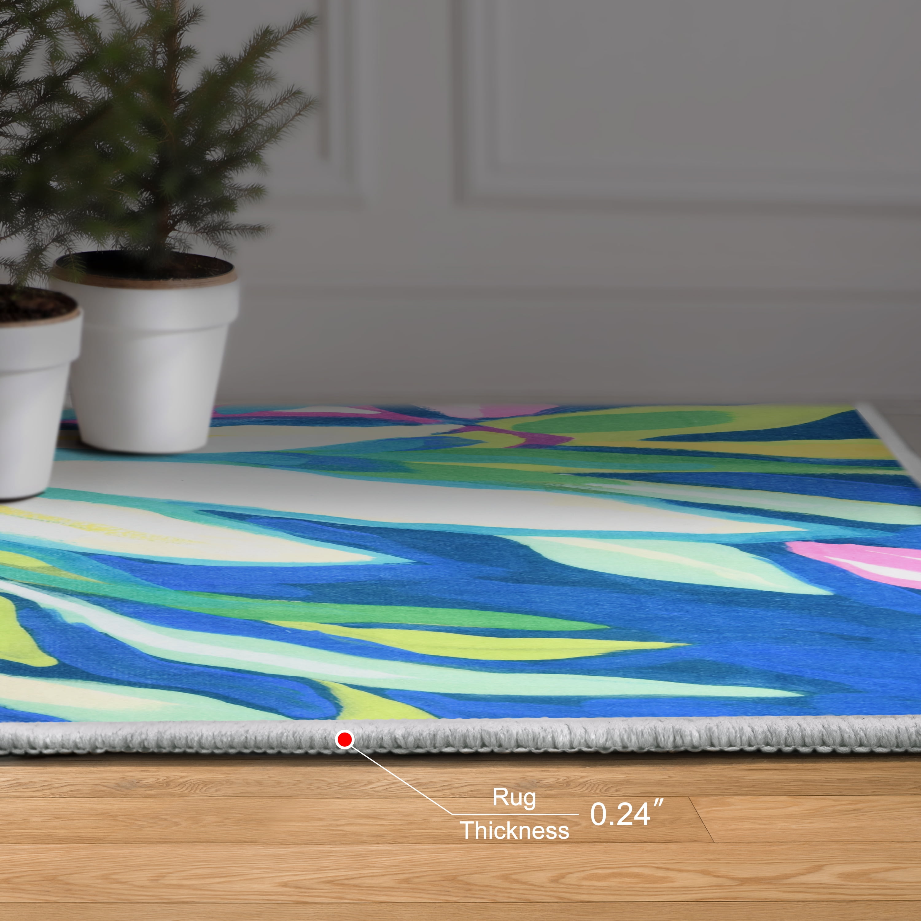Blue Tropics I, 8'x10' Hand Washable Flowers Art Area Rug
