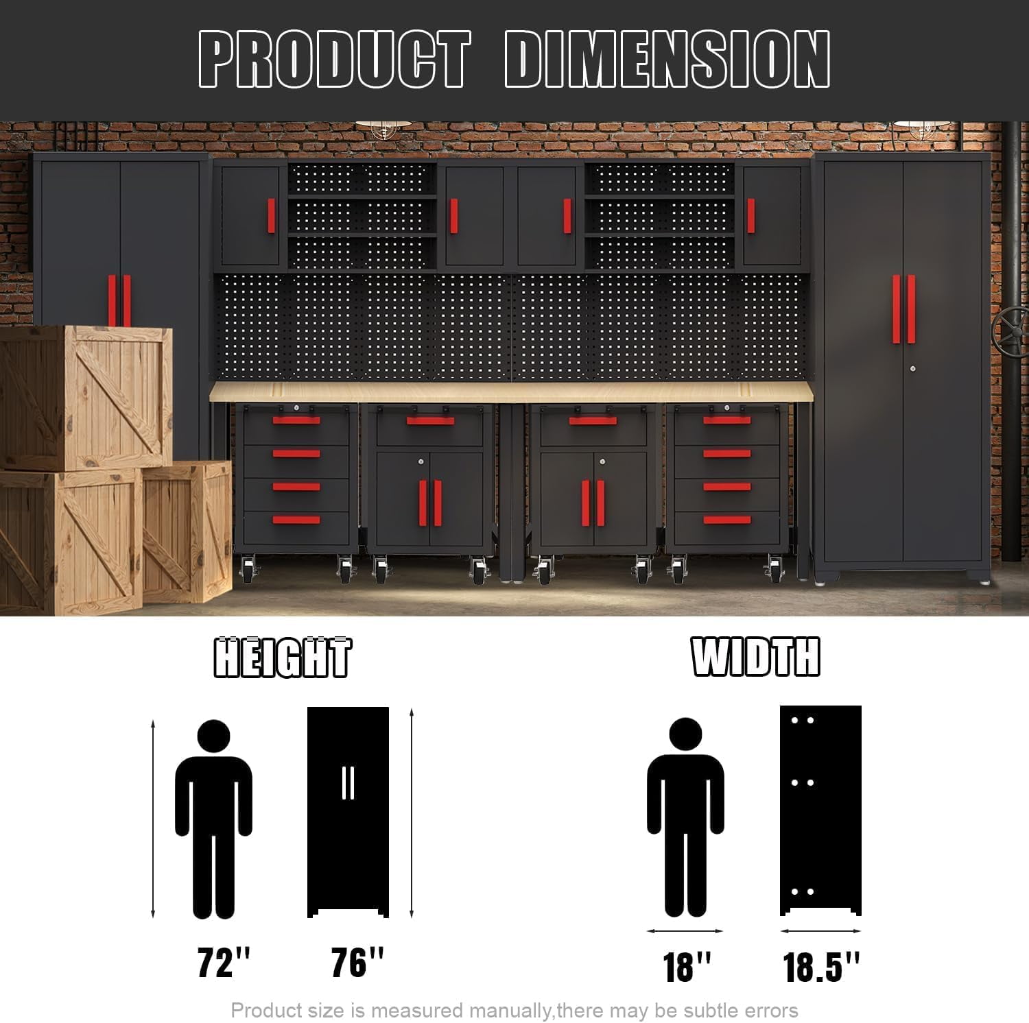 HPDMC Garage Cabinets Storage System，12PCS Workshop Set with Steel Cabinet Drawers, Rolling Chest, Workbench, Pegboard for Tool Organization