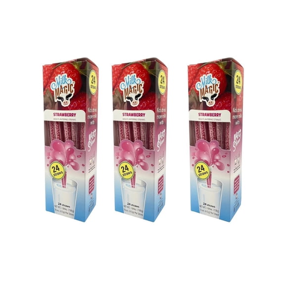 Milk Magic Strawberry Milk Flavoring Straws, Includes 72 Milk Straws (3 Pack)