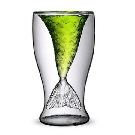 Cream Opal Etched Glass 1 Pack Creative Personality Mermaid Handmade Glass Cup Ice Cream Cup Double High-temperature Glass of Red Wine ()
