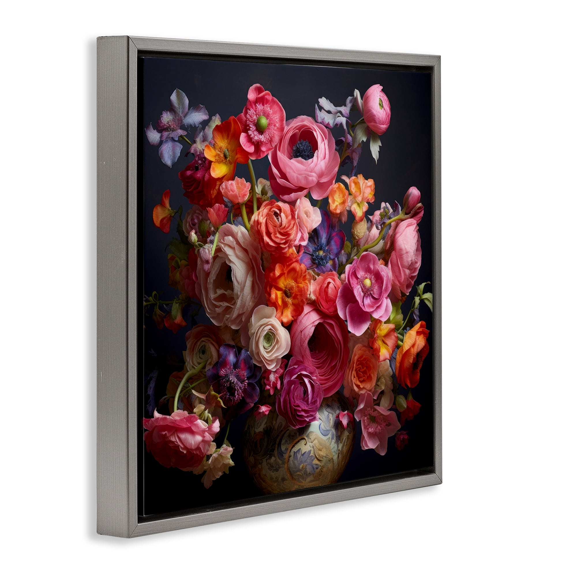 Stupell Industries Harmonious Composition of Florals Gray Framed Floater Canvas Wall Art, design by Lazar Studio