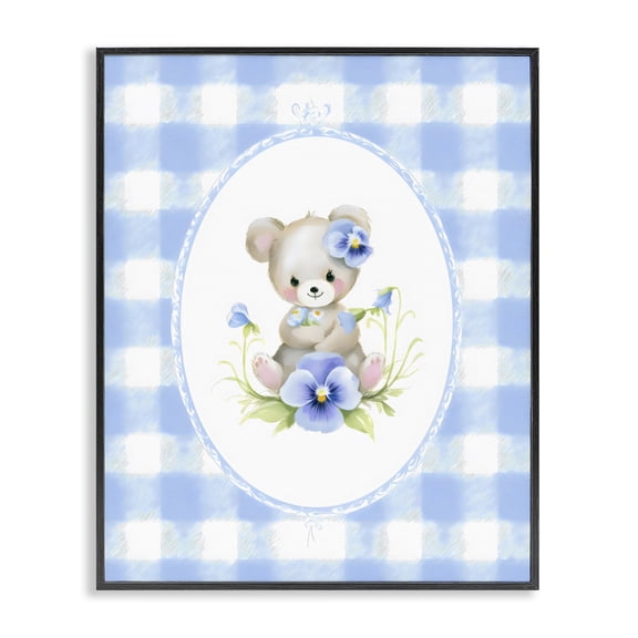Stupell Industries Eclectic Little Bear Blue Gingham Black Framed Giclee Art, 11 x 14, by Arlington Prints
