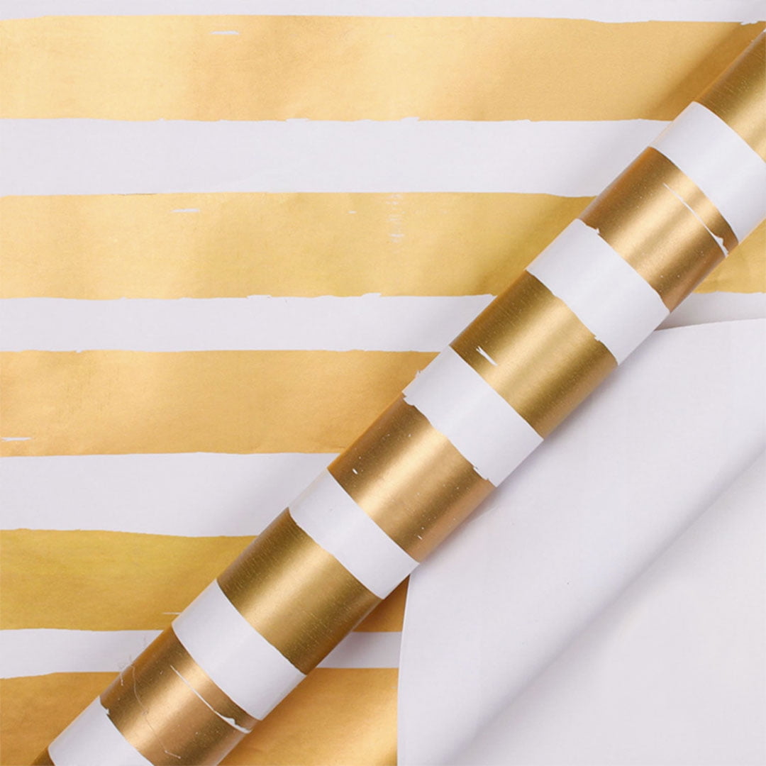 LaRibbons Metallic Stripes Wrapping Paper White/Gold 30" x 10' roll