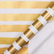 LaRibbons Metallic Stripes Wrapping Paper White/Gold 30" x 10' roll
