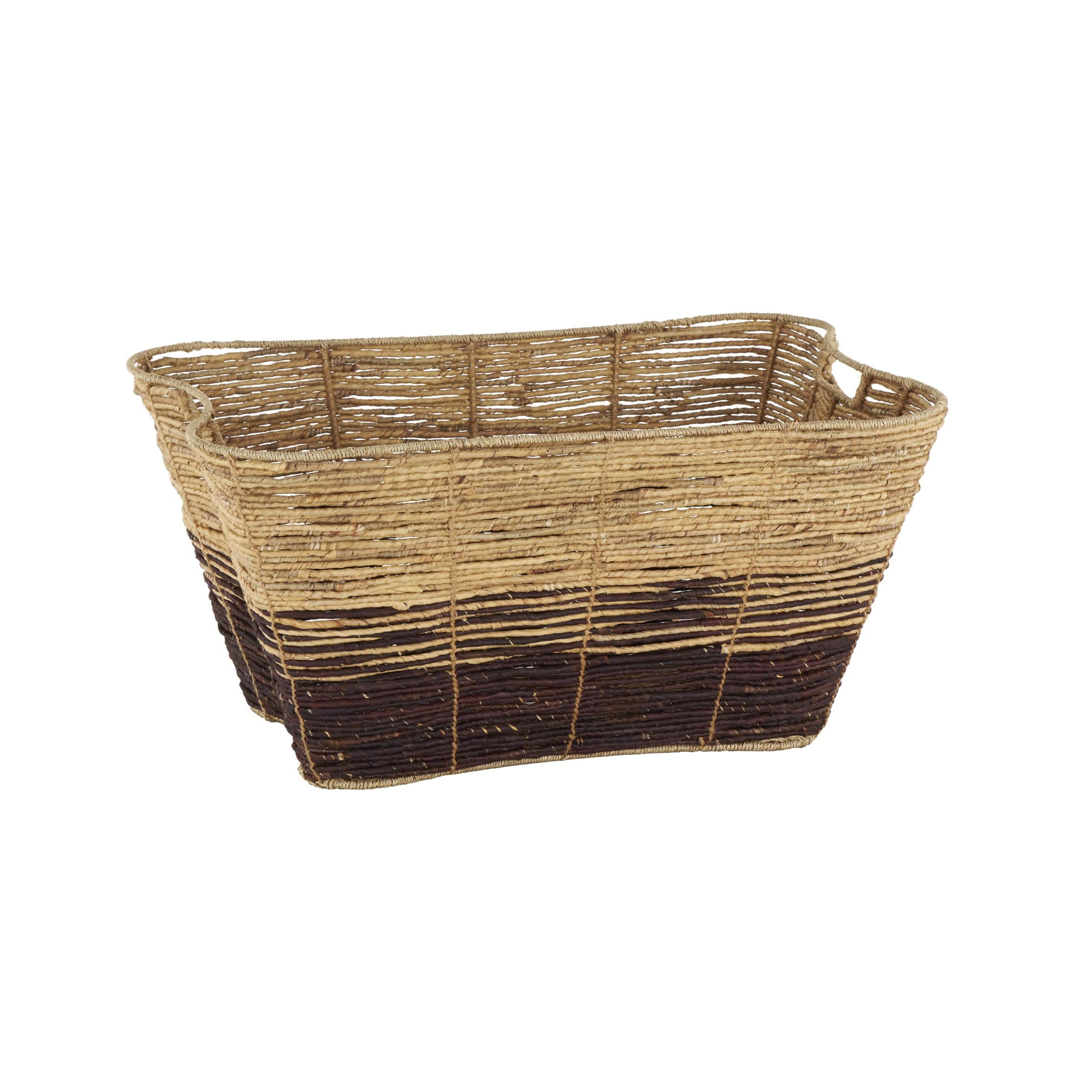 DecMode 30" x 15" Brown Seagrass Handmade Oversized Color Block Storage Basket with Slot Handles, 1-Piece