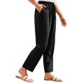 thumbnail image 2 of TRUBKH Cotton Linen Pants Pull On Pants Paperbag Pant Plain Drawstring Trousers Palazzo Pants Gaucho Pant Palazzo Pants Resort Wear for Women 2026 Straight Leg Lounge Trouser Flowy Gauze Black L, 2 of 5