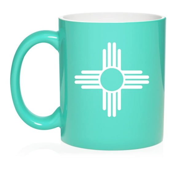 New Mexico Sun Symbol Ceramic Coffee Mug Tea Cup Gift (11oz Teal)