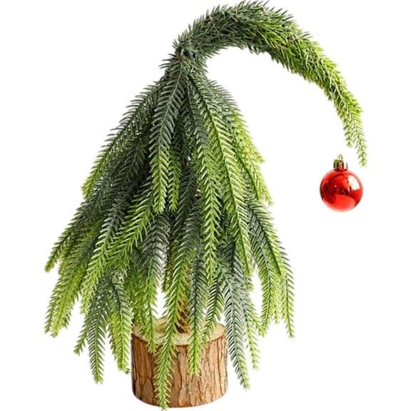 Mini Christmas Tree with Wooden Base Nordic Xmas Decoration Needle Crooked Neck Design Festive Ornament for Party and Home Desk Display