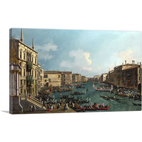 ARTCANVAS Regatta on the Grand Canal Canvas Art Print by Canaletto - Size: 18" x 12" (0.75" Deep)