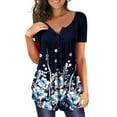 thumbnail image 2 of UTTOASFAY Women Blouses Plus Women Summer Printing Short Sleeves O-Neck Loose T-Shirt Blouse Tops Navy M, 2 of 9