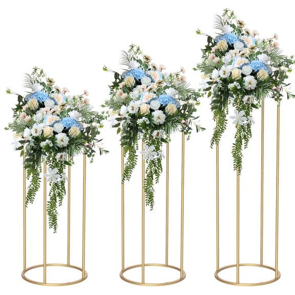 3Pcs Centerpieces Gold Metal Plant Stand, Cylinder Stands for party, 3PCS Elegant Gold Metal Plant Round Pedestal Stand, Cake Stand for Party Weddings Birthday Backdrop Decoration