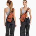thumbnail image 6 of Sling Backpack,Halloween Orange Spider Web Pattern Sling Bag with Water Bottle Holder,Waterproof Sling Bag for Men/Women with Headphone Jack for Hiking,Travel, 6 of 6