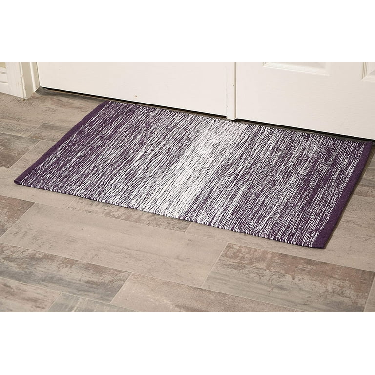 Mystique Decors Purple & White Cotton Door Mat Rug Indoor Outdoor - 2x3' Entrance Entryway Rug Non Slip Kitchen Bath Mat Home Décor, (24 x 36)