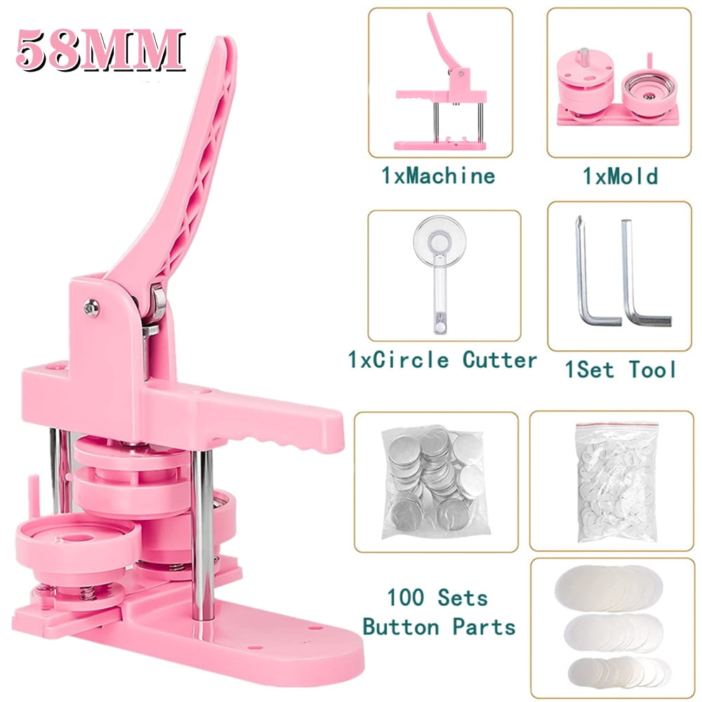 3 IN 1 Badges Button Maker Machine with 100Pcs Button Parts+3 Size Mold+3 Size Circle Cutter ,Beginner-Friendly