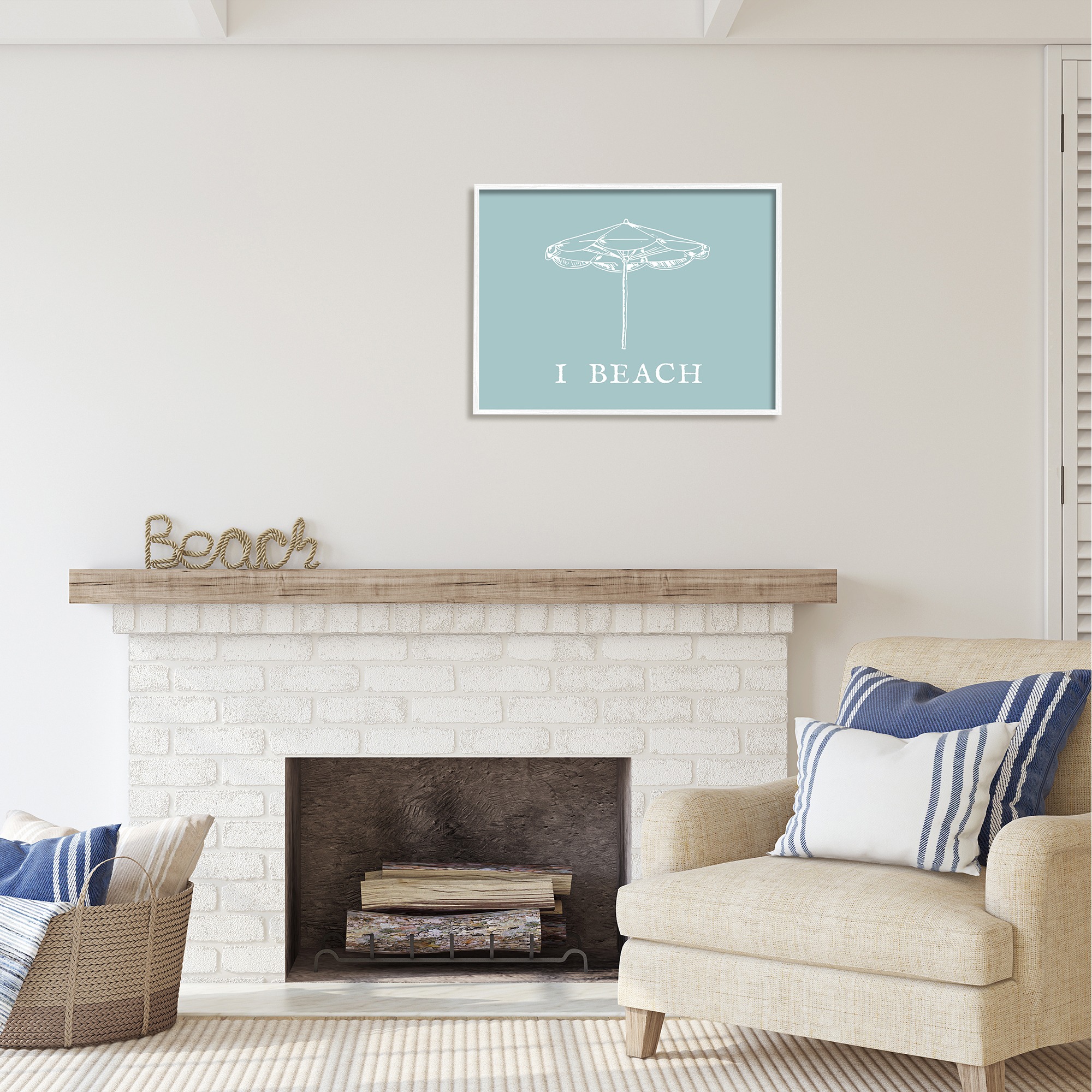 Stupell Industries I Beach Phrase with Umbrella Inspirational Painting White Framed Art Print Wall Art, 30 x 24