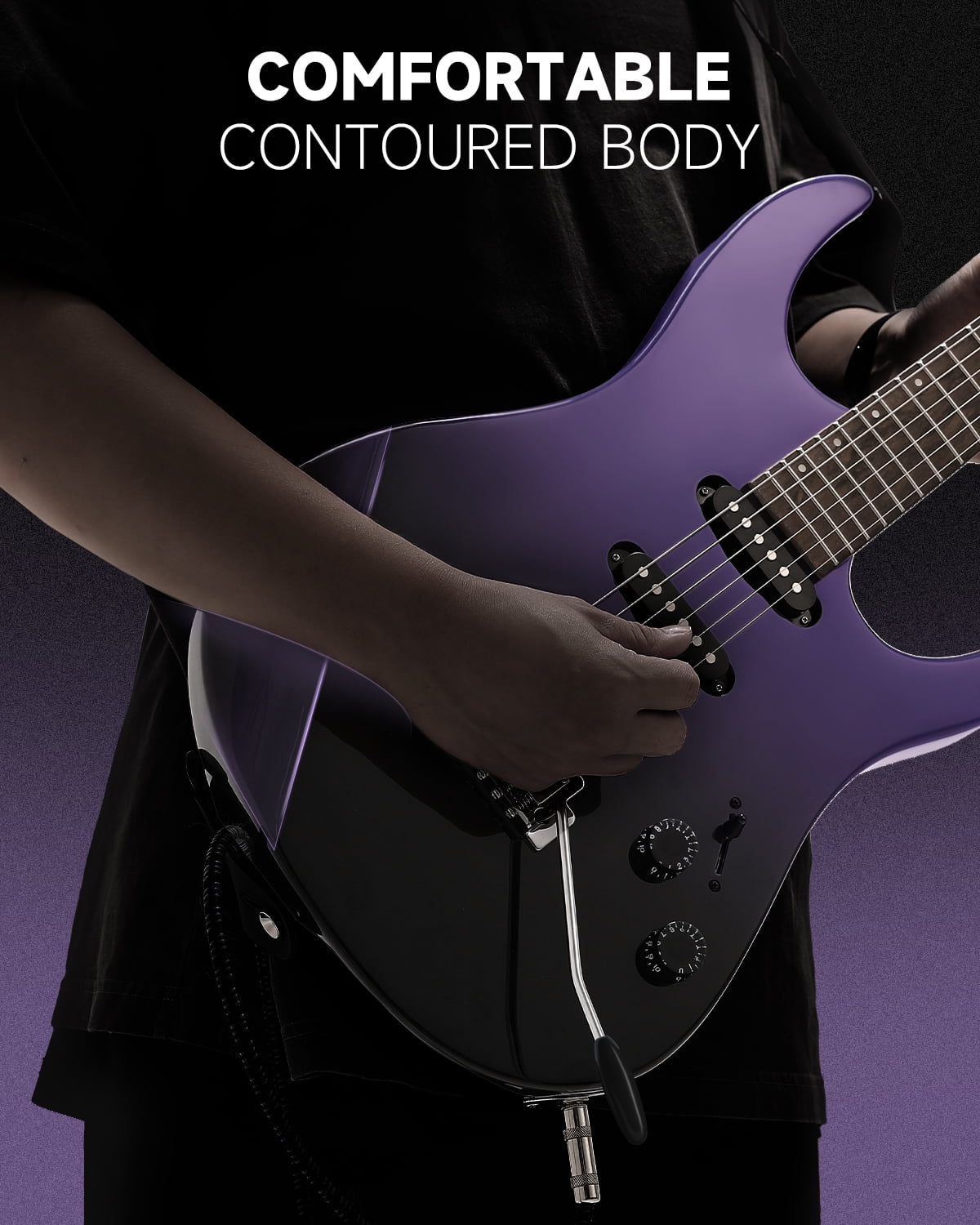 Donner Electric Guitar Only With Gig Bag Tremolo Bridge Solid Body HSS Pickup, DMT-66, Purplish Black