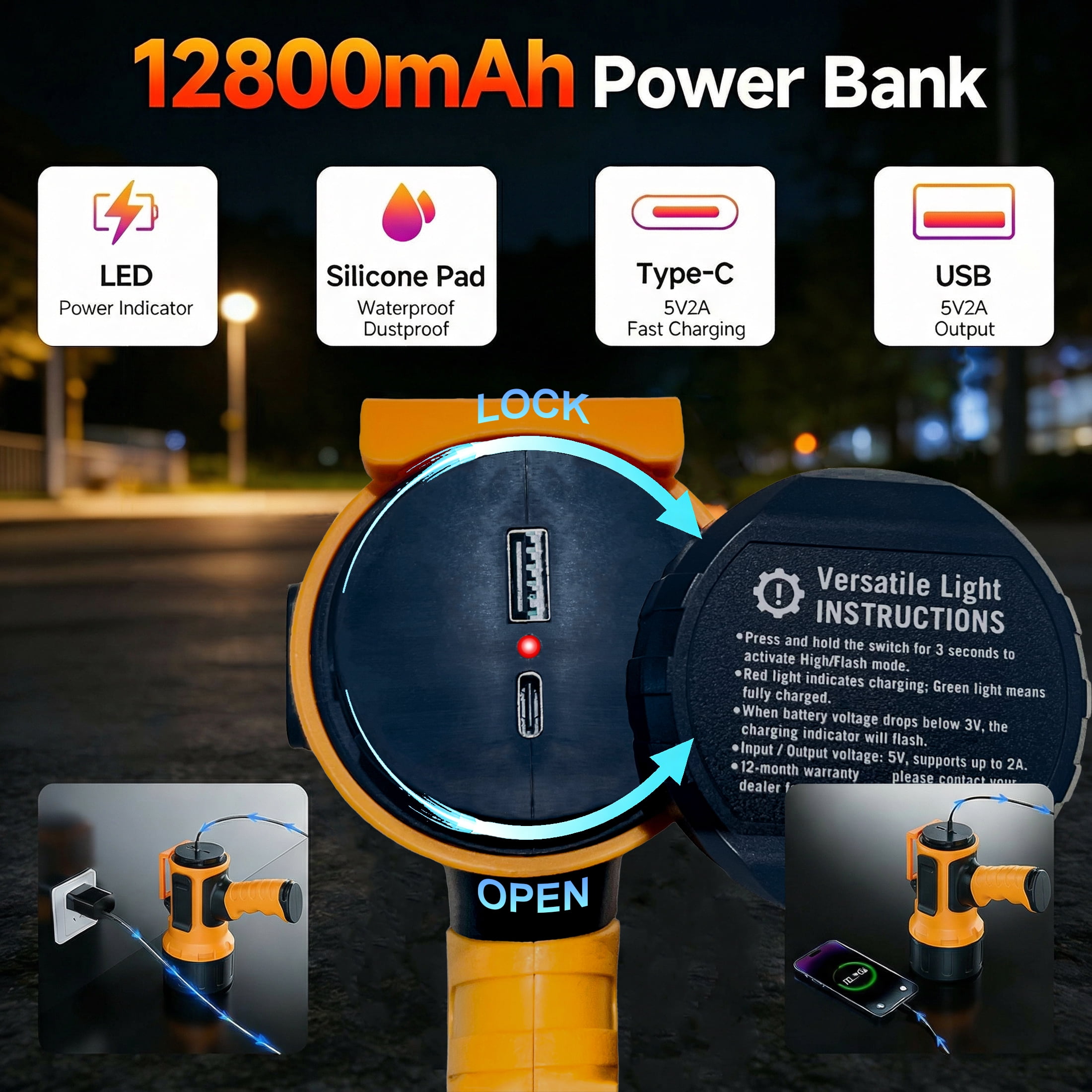 EZBY 150000 Lumens Rechargeable Flashlight, High Powered LED Handheld Spotlight,12800mAh Rechargeable Battery,USB Output Power Bank, Aluminum Alloy Body for Camping Outdoor Emergency Work