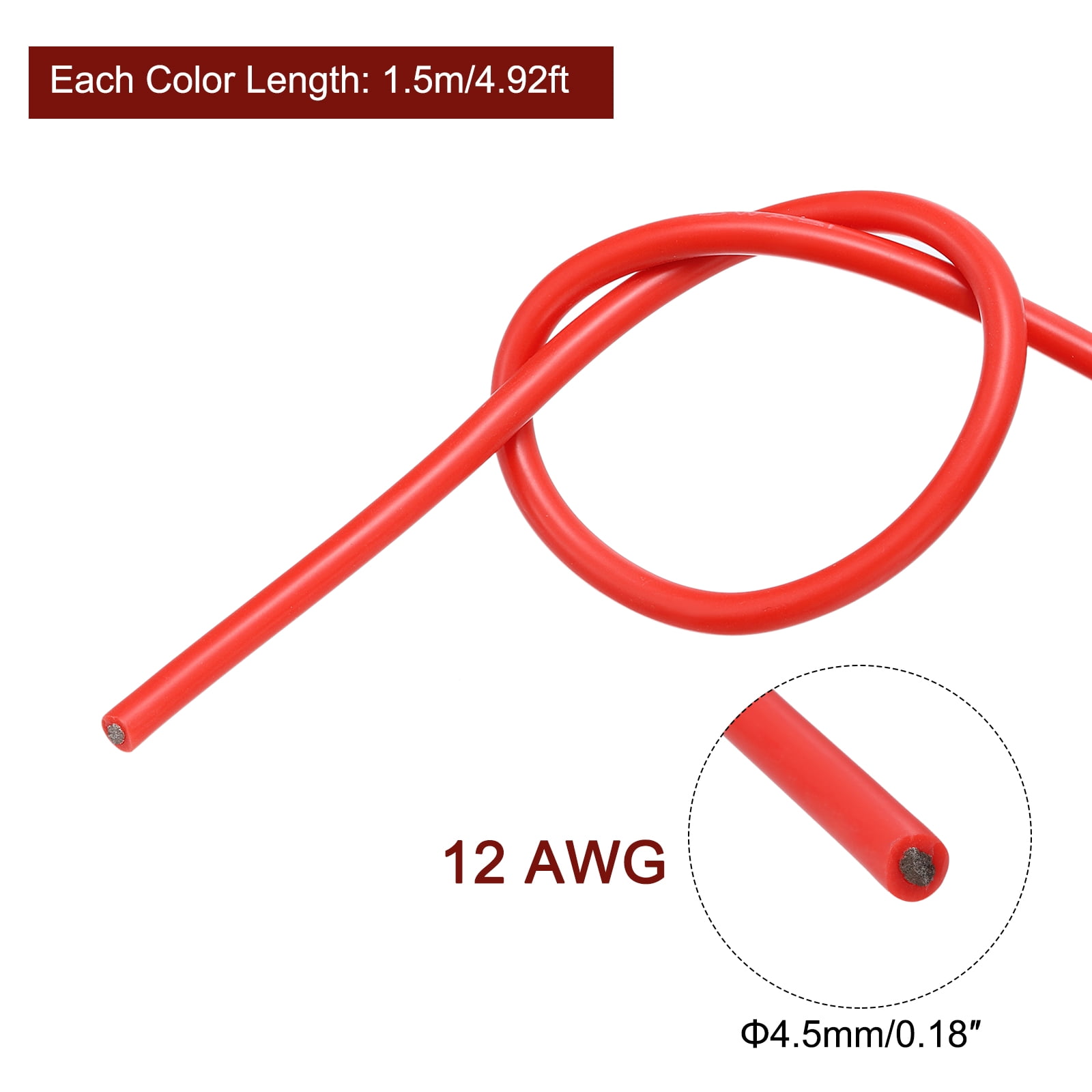 Uxcell 6Pcs 12 Gauge Silicone Wire 12AWG Electrical Wire Stranded Wire Flexible Tinned Copper Wire High Temp Hookup Wire 6 Color 4.92ft