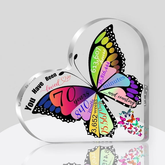 Grandma Gift for Birthdays, Christmas Gifts for Women-70 Year Old Birthday Acrylic Heart Keepsake, Butterfly Desk Decor Sign, Turning 70 Gift for Mom Friend Grandma from Granddaughter,4x4 inch