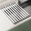 Escurridor de fregadero de acero inoxidable, estante de almacenamiento para fregadero, escurreplatos, cesta de drenaje plegable y retráctil