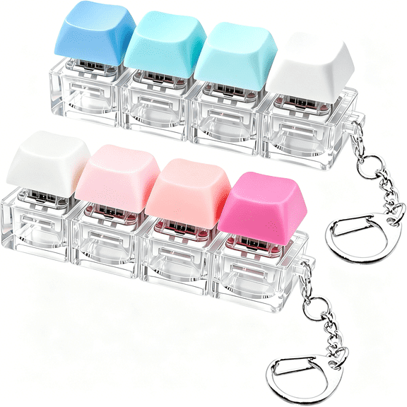 CYFW 2 PCS Keyboard Fidget Toy, Keyboard Fidget Keychain 4-in-1 Keyboard Decompression Button Finger Clicker Toys, Button Stress Relief Fidget (Blue Pink)
