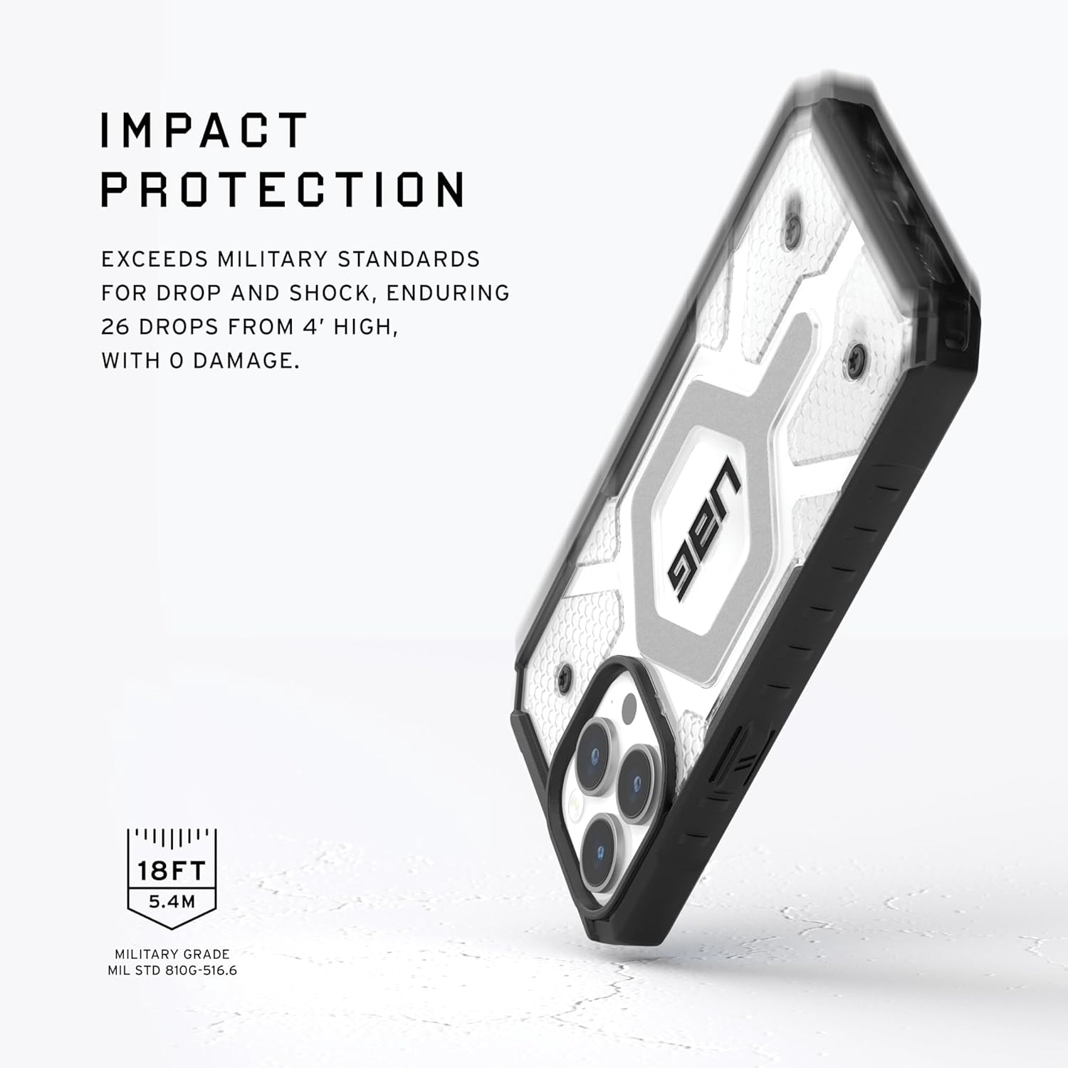 UAG iPhone 15 Pro Case 6.1" Pathfinder Clear Ice/Silver Built-in Magnet Compatible with MagSafe Charging Rugged Transparent Dropproof Protective Cover by URBAN ARMOR GEAR