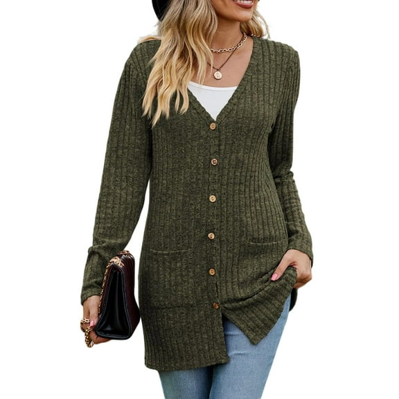 Women'S Fall Fashion Cardigan Soft Knit Cardigan for Women Long Sleeve Open Front Coat with Pockets Army Green S