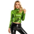 thumbnail image 2 of Raenseen Women's Metallic Long Sleeve Dance Tops Turtleneck Metallic Blouses Glitter Tank Tops Dance Green S, 2 of 9