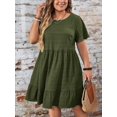thumbnail image 5 of Olive Green Plus Size Round Neck Ruffle Sleeve Drop Waist Casual Summer Dress, 5 of 6