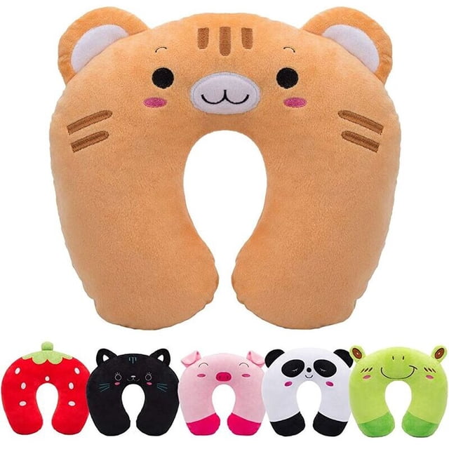 Almohada de viaje para niños, cojín para el cuello, regalo de Navidad y Halloween, almohada ultra suave para el cuello de animales para dormir, dolor de cuello para asiento de coche de avión TGV (Tige