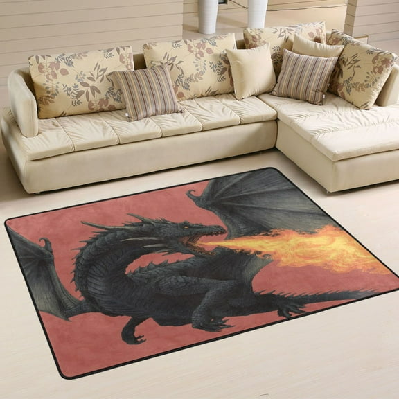 WOBOGO Fire Dragon Carpet Non-Slip Rugs Soft Doormat 36×24in Living Dining Room Bedroom Decorative