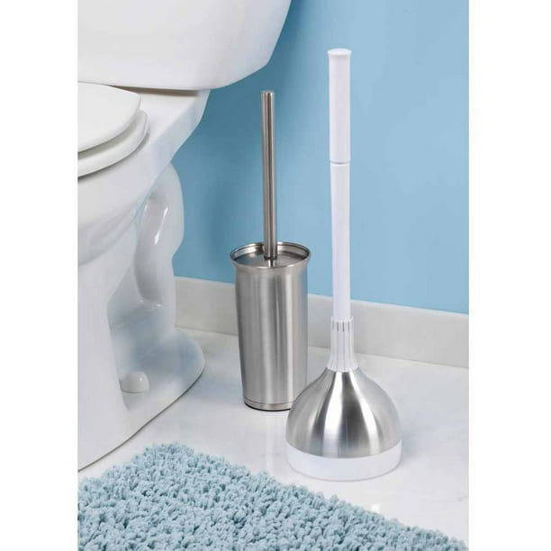 iDesign Toilet Plunger and Holder for Bathroom Storage Brushed