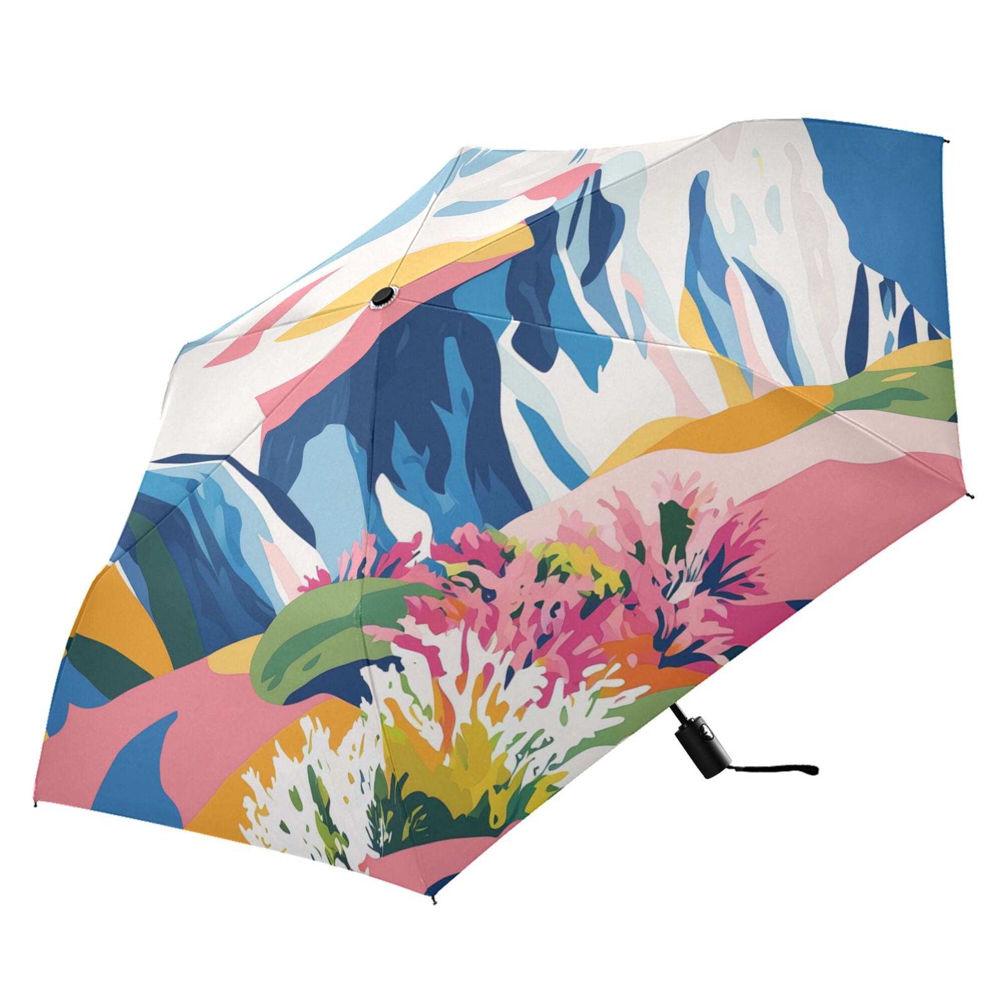 FORMRS Travel Umbrella Folding Auto Open Close Windproof Rain UV Protection, Abstract Snow Mountain