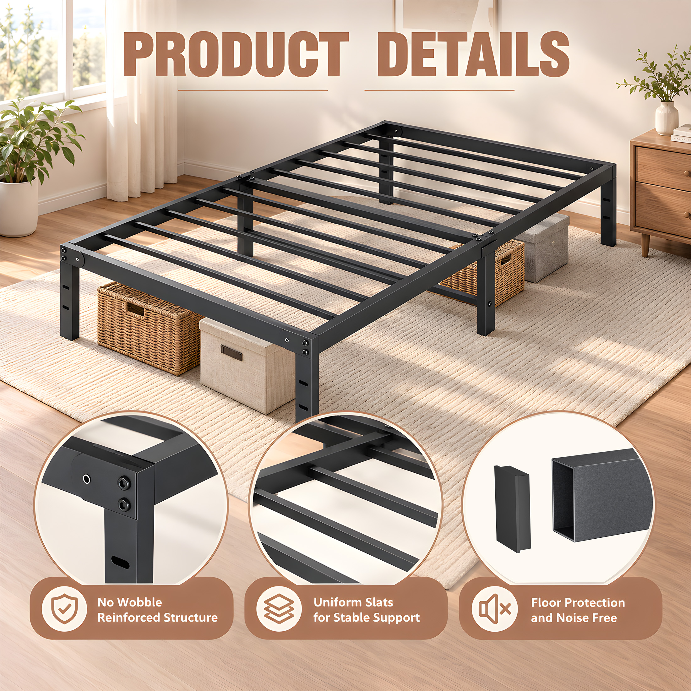 CONCETTA Twin Metal Platform Bed Frame with Storage, Black photo 6