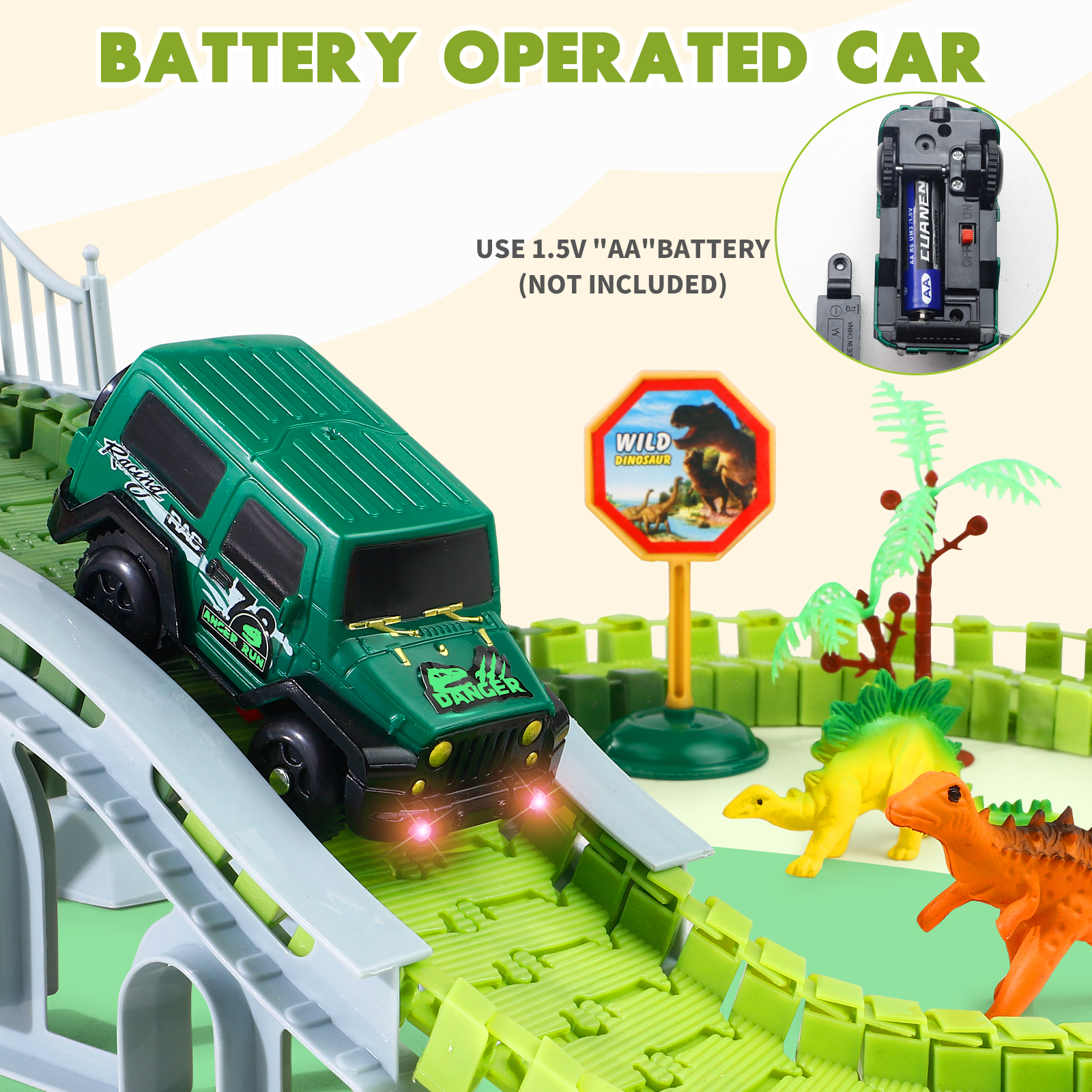 NETNEW Dinosaur Race Car Track with Glow-in-the-Dark photo 4