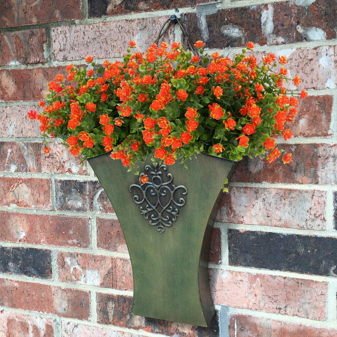 Morttic 12 Bundles Artificial Flowers, Fake Artificial Greenery UV Resistant No Fade Faux Plastic Plants for Wedding Bridle Bouquet Indoor Outdoor Home Garden Kitchen Office Table Vase(Orange Red)