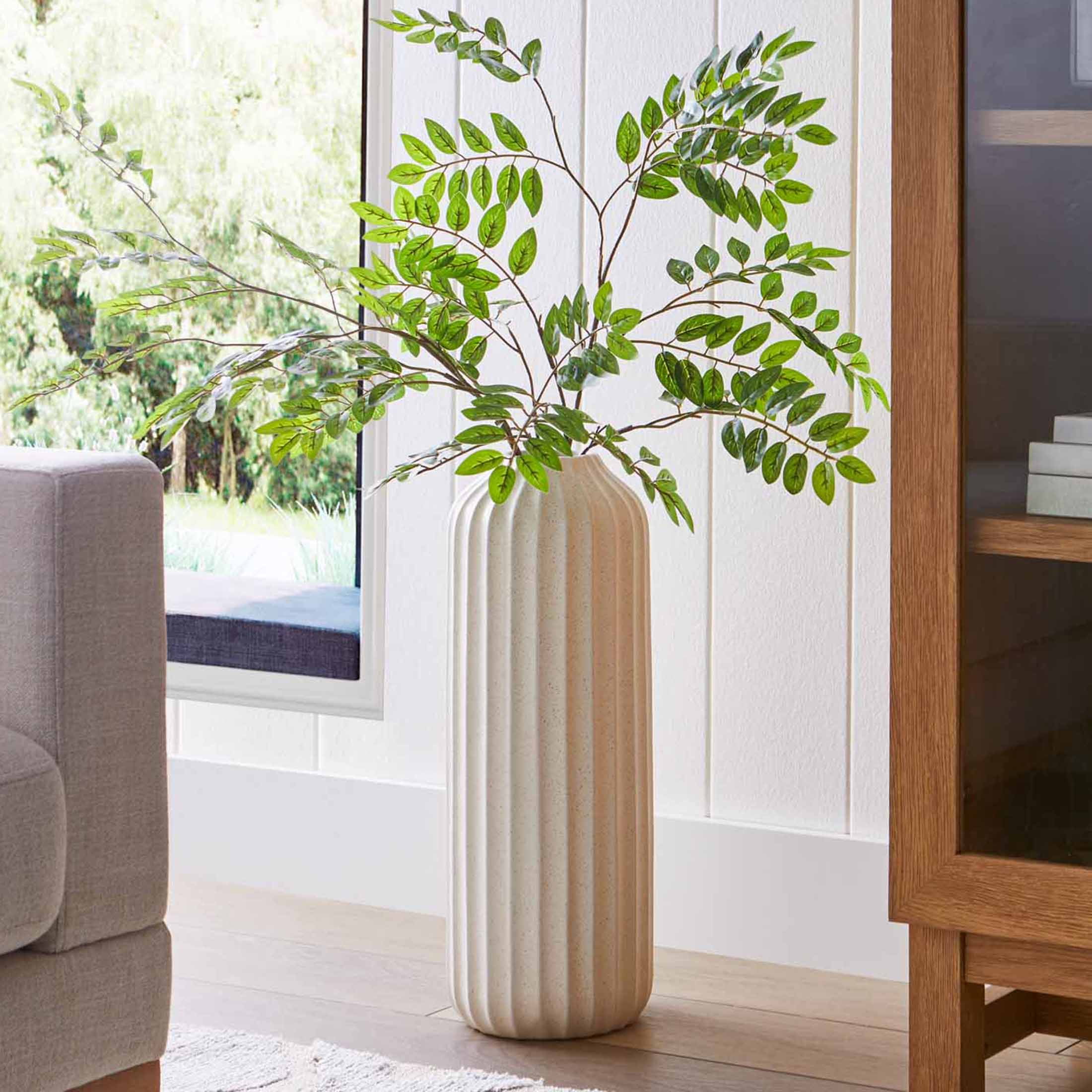 Better Homes & Gardens 22" Speckled Ribbed Ceramic Floor Vase, Cream White